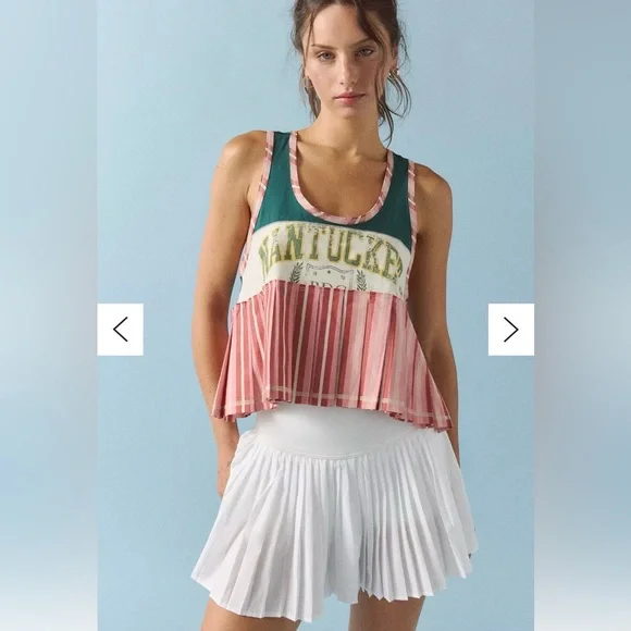BDG Ace Spliced Graphic Pleated Peplum Tank Top SZ L Urban Outfitters Casual NWT - Picture 3 of 12